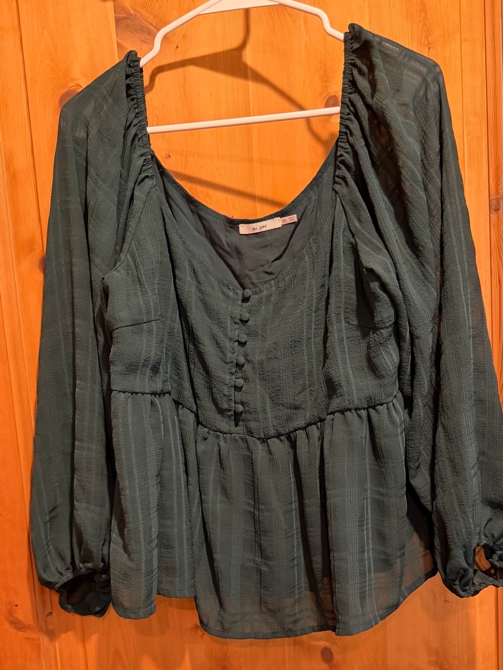 miami Forest Green Button-Front Peasant Blouse